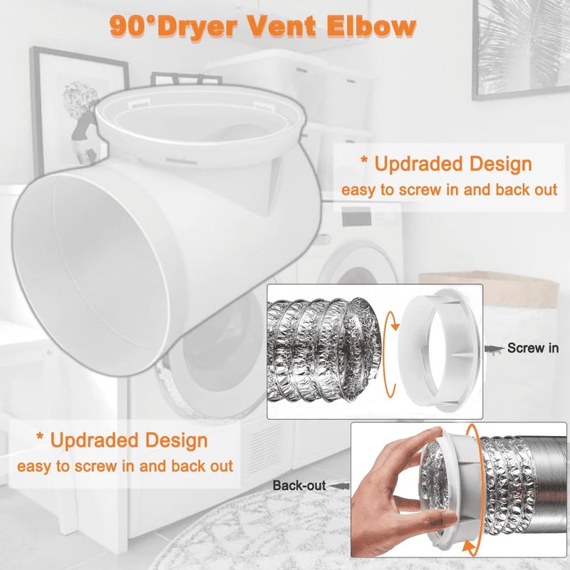 CAT SO RICH 90 Degree Clothes Dryer Vent Elbow,Tight-Fit Connector For 4-Inch Dryer Duct Hose In Narrow Spaces - Image 3